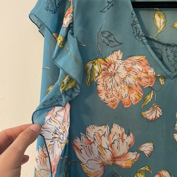 Kaari Blue, Long Sleeve, Blue Blouse w/ Floral Print, Size S - Picture 3 of 9